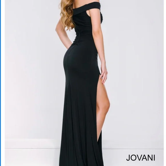 New Jovani 40582 Off the Shoulder High Slit Gown size 0 black - Picture 3 of 6